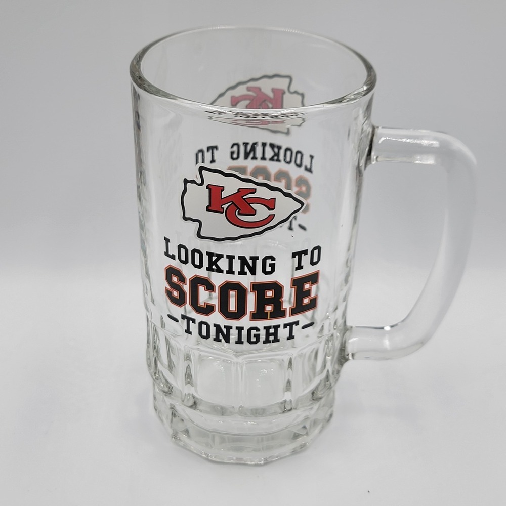 Kansas City Chiefs  NFL Vtg‎ Heavy Glass Bar Beer Mug Stein  6" Looking 2 Score